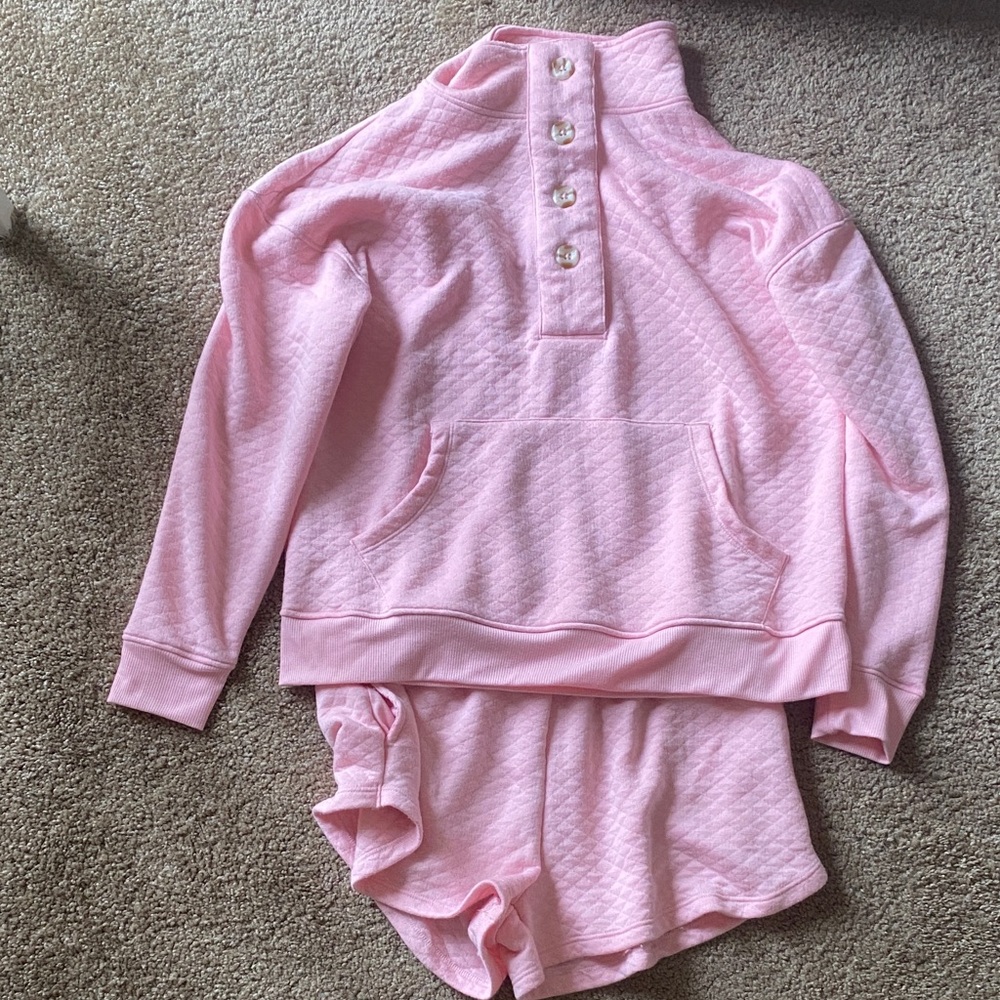 Pink Quilted Button-Up Lounge Set